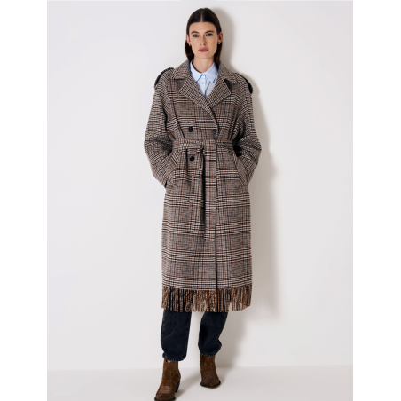 VICOLO Cappotto Doppiopetto Check con Frange